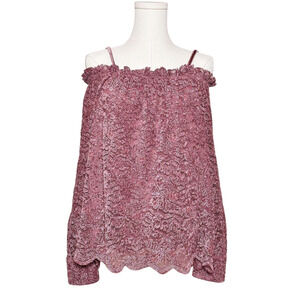 Eri + Ali Mauve Pink Velvet Lace Off The Shoulder Long Sleeve Lined Blouse Small